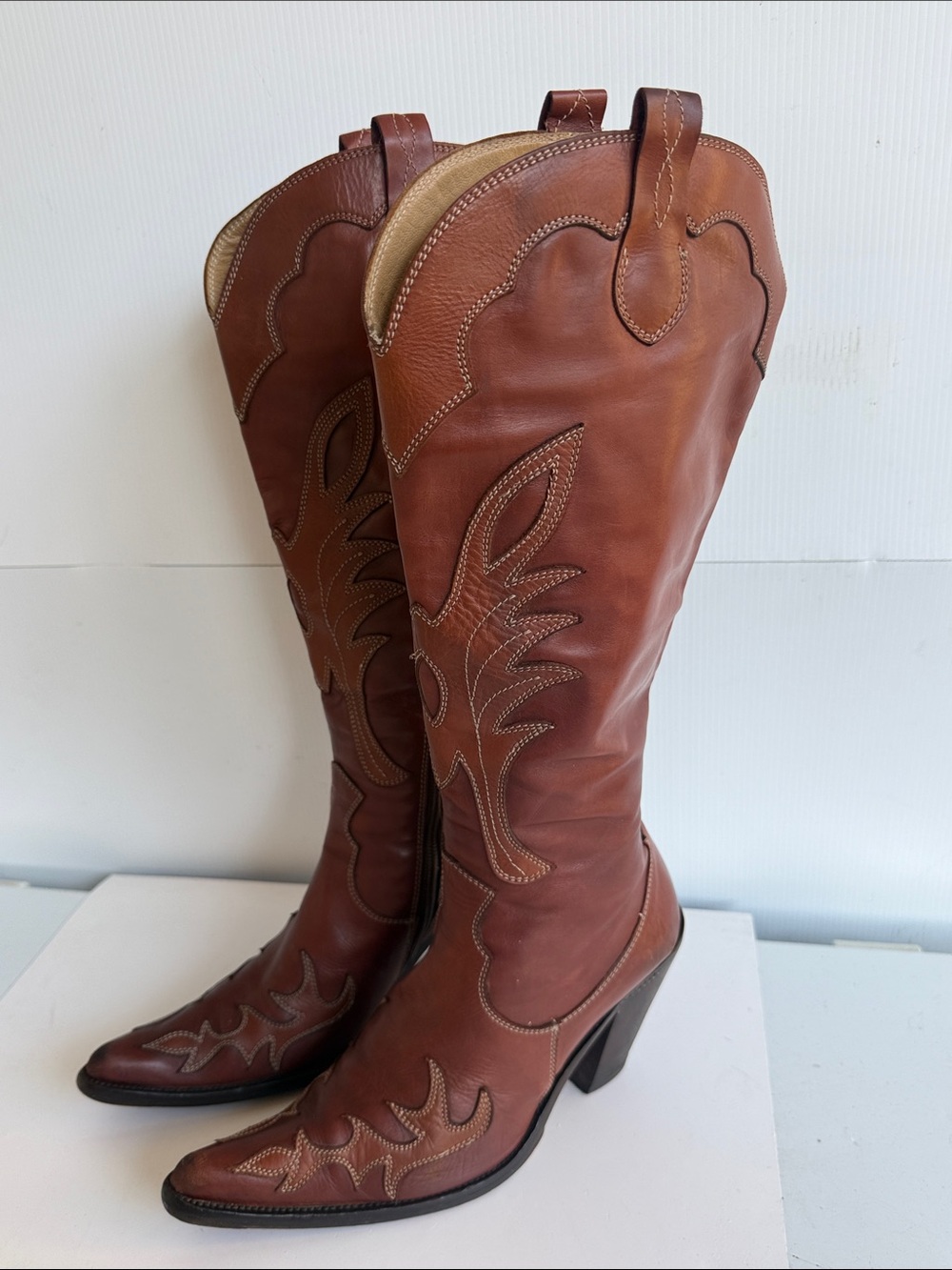 Vintage Barney's CO-OP Western Heeled Cowboy Boots 7 1/2 Side Zip 37 1/2 Leather